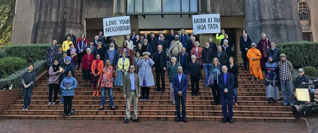 Interfaith group in front of Anglican Cathedral in Wellington